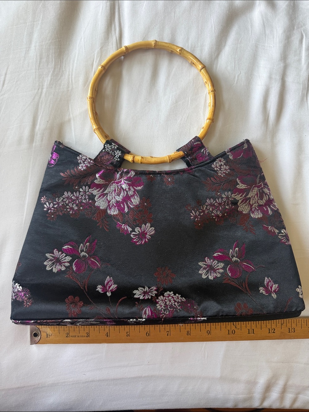 Floral Brocade Bamboo Handle Evening Bag
